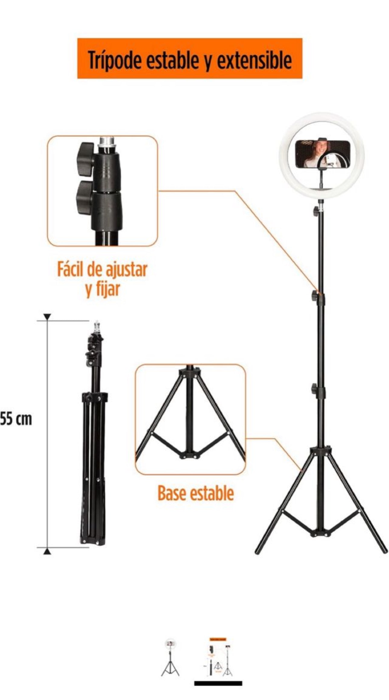 ARO DE LUZ CON TRÍPODE 210 CM
AJUSTABLE 3 MODOS
