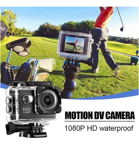 CÁMARA DEPORTIVA HD 1080P
RESISTENTE AL AGUA Y CON
ACCESIORIOS