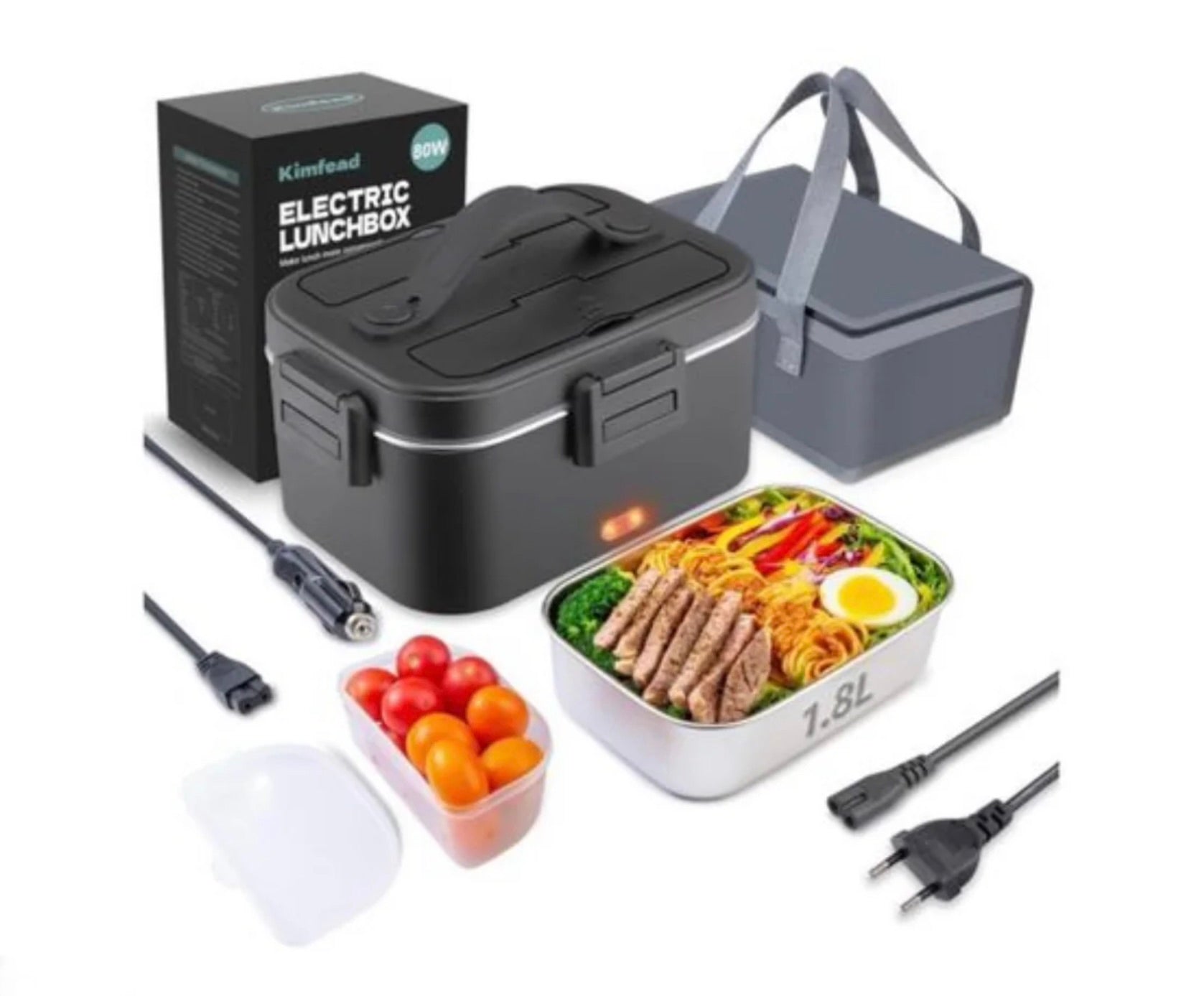 Fiambrera Eléctrica Portátil 80W – 1,8L con Cable Casa y Coche