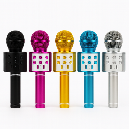 Micrófono karaoke inalámbrico Bluetooth con altavoz integrado, sonido estéreo potente, función eco, grabación, luces LED, compatible con móvil, PC y tablet, ideal para fiestas, niños y adultos.