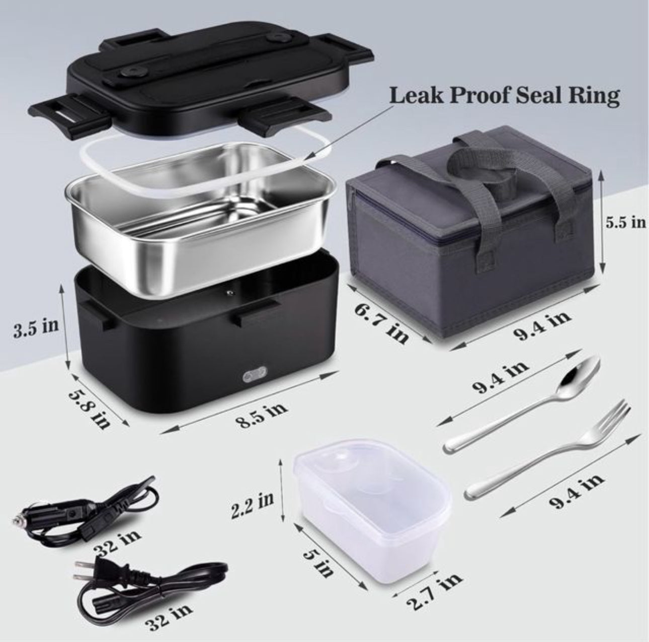 Fiambrera Eléctrica Portátil 80W – 1,8L con Cable Casa y Coche