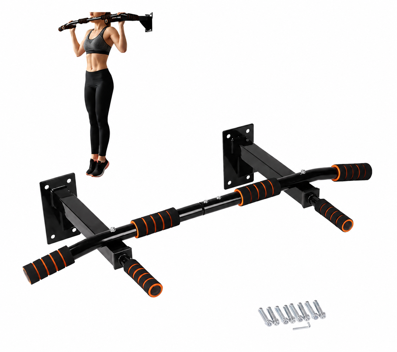 Barra de Dominadas Multifunción Ajustable para Pared – Entrenamiento de Espalda, Brazos y Abdomen