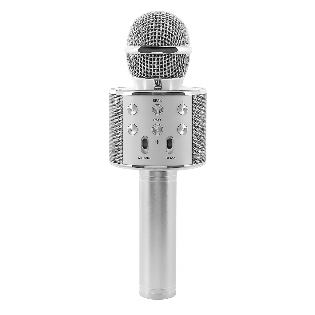 Micrófono karaoke inalámbrico Bluetooth con altavoz integrado, sonido estéreo potente, función eco, grabación, luces LED, compatible con móvil, PC y tablet, ideal para fiestas, niños y adultos.