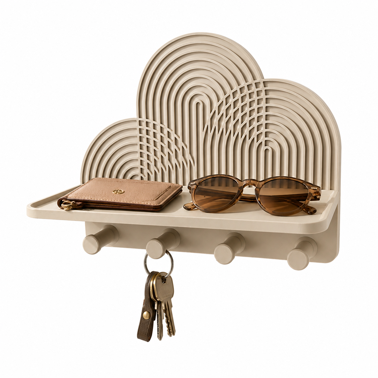 Perchero de Pared Minimalista con Estante y 4 Ganchos | Organizador Moderno para Llaves, Gafas y Accesorios | Adhesivo o con Tornillos | Acabado Mate Decorativo