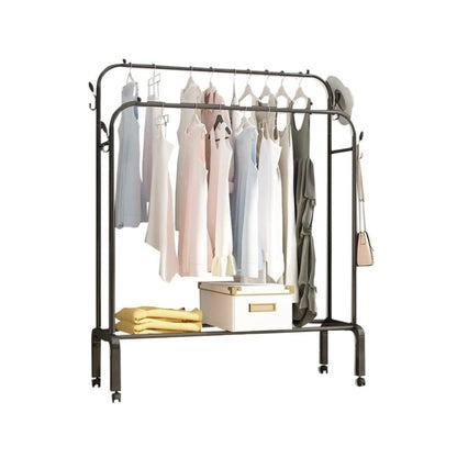 PERCHERO DE ROPA METÁLICO CON RUEDAS Y ALMACENAJE