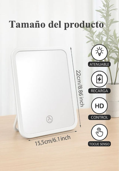 Espejo LED de Maquillaje con 3 Luces y Carga USB