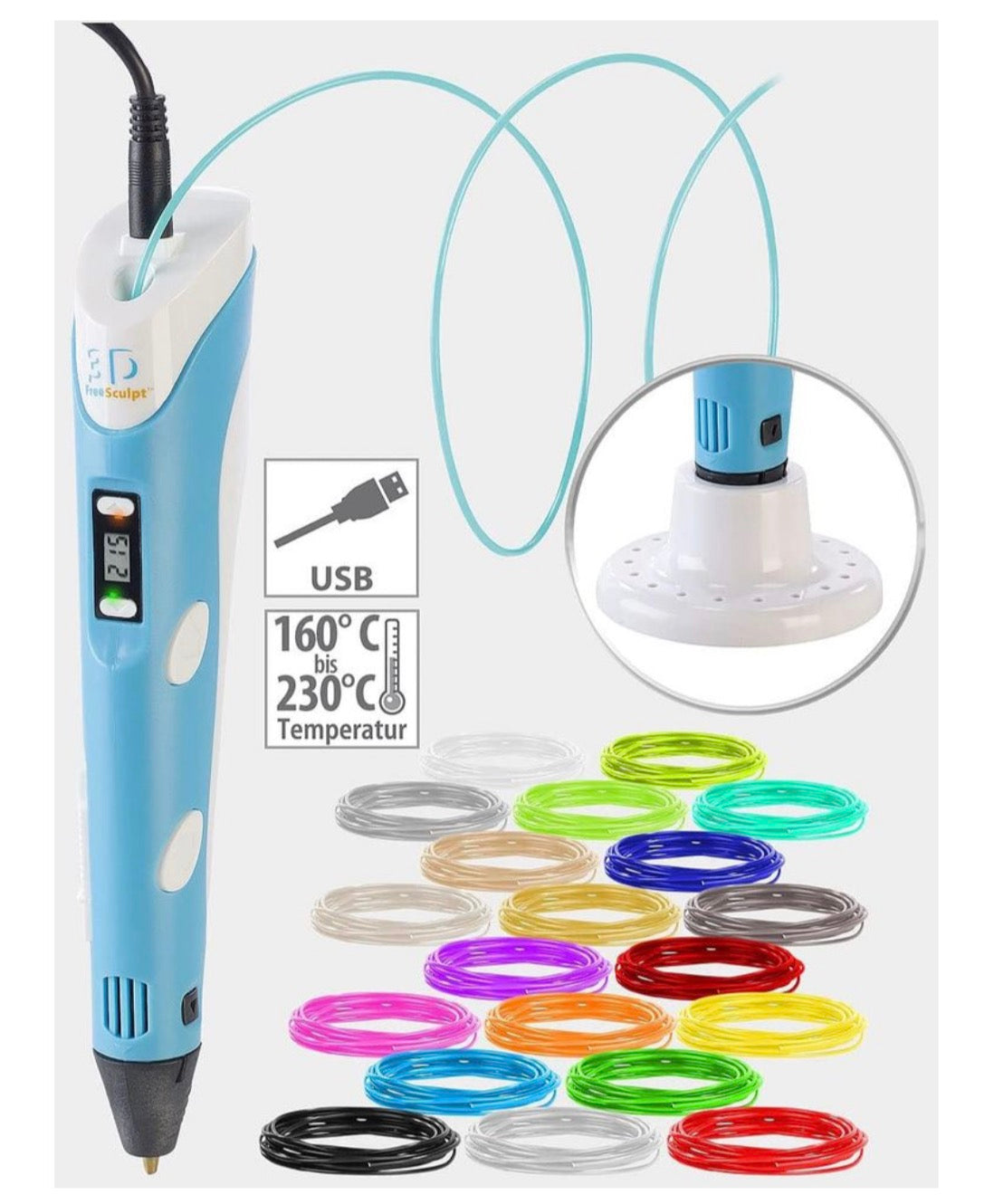 Lápiz Para Impresora 3d, Alimentación Usb, Incluye 20 Filamentos Pla De Varios Colores (lápiz De Impresora, Bolígrafo 3d Para Niños, Bolígrafo)