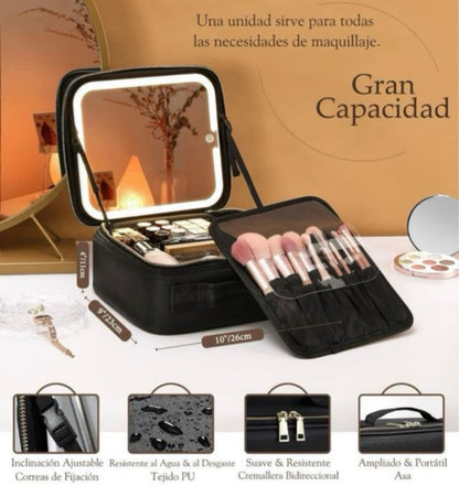 MALETÍN DE MAQUILLAJE CON ESPEJO LED PORTÁTIL
