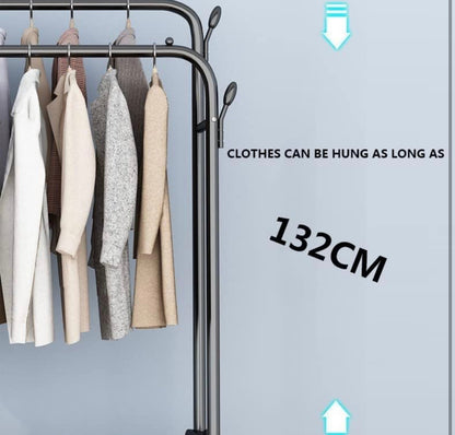 PERCHERO DE ROPA METÁLICO CON RUEDAS Y ALMACENAJE