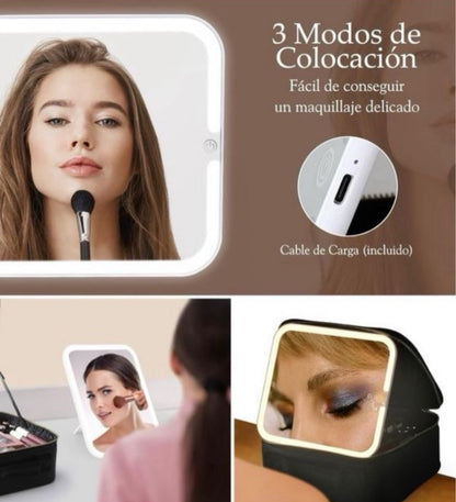 MALETÍN DE MAQUILLAJE CON ESPEJO LED PORTÁTIL