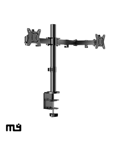 SOPORTE DUAL PARA MONITORES DE 10 A 32 PULGADAS CON BRAZO AJUSTABLE Y ROTACIÓN 360 GRADOS