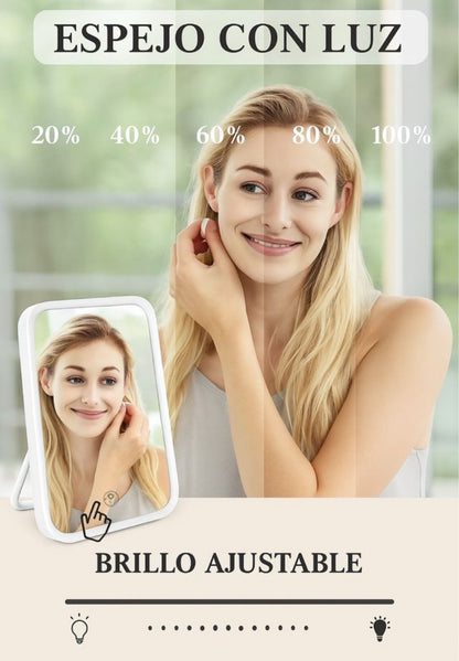 Espejo LED de Maquillaje con 3 Luces y Carga USB
