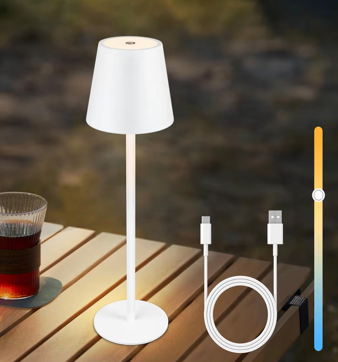 Lámpara de Noche Lámpara de Mesa LED con Pilas - Lámpara de Mesa Inalámbrica con 3 tonos de luz. Lámpara de Mesa Regulable Táctil Lámpara de Batería Recargable Lámpara Blanco