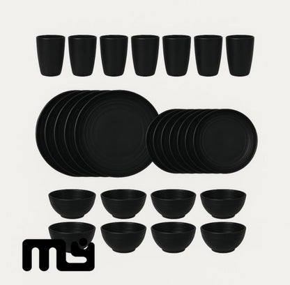 JUEGO DE VAJILLA 32 PIEZAS NEGRA MATE ELEGANTES