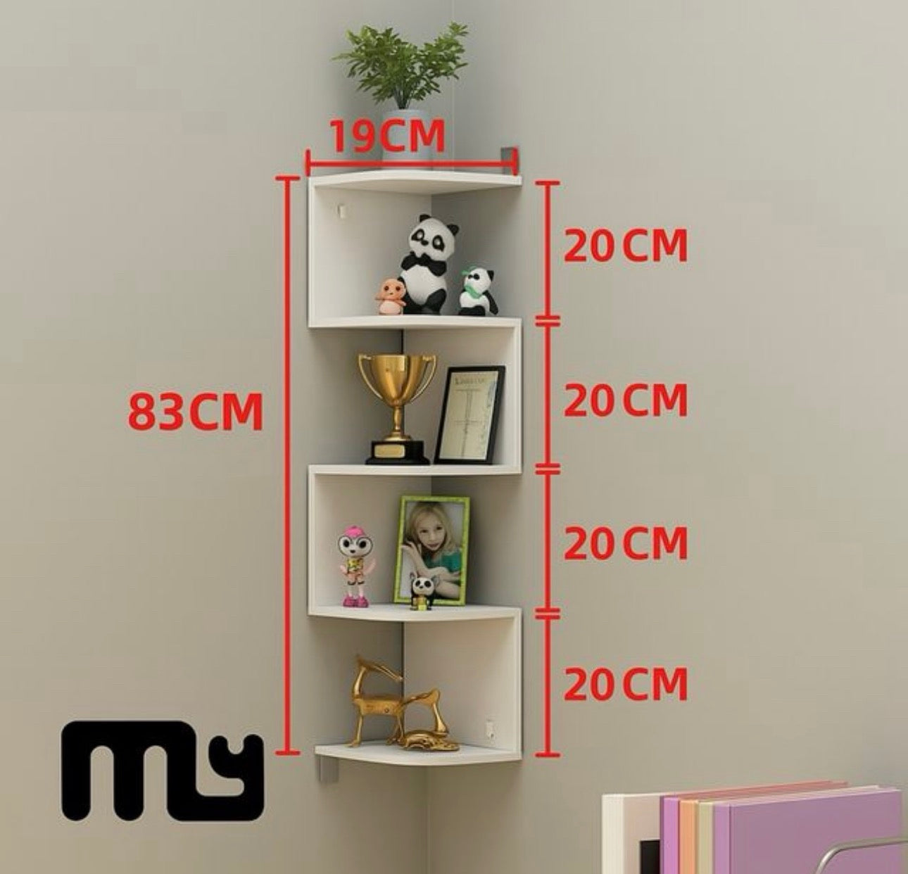 Estantería de pared en forma de zig zag blanco. Nuevo