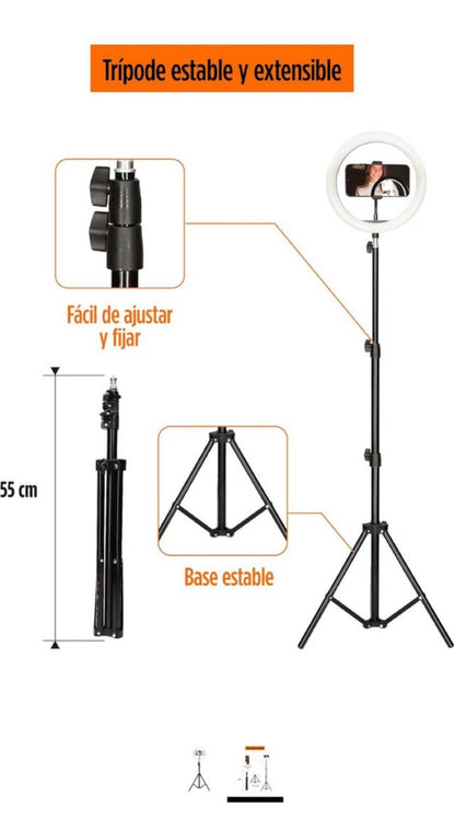 ARO DE LUZ CON TRÍPODE 210 CM
AJUSTABLE 3 MODOS