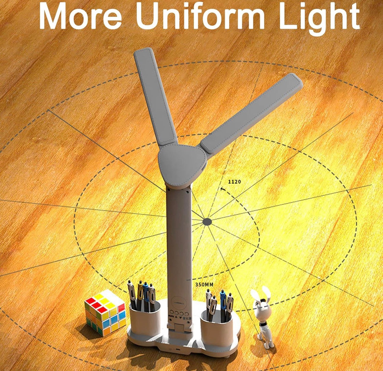 Lámpara de escritorio LED Lámpara de mesa USB Brillo regulable de doble cabezal con portalápices, visualización de hora/calendario/temperatura