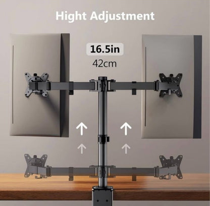 SOPORTE DUAL PARA MONITORES DE 10 A 32 PULGADAS CON BRAZO AJUSTABLE Y ROTACIÓN 360 GRADOS