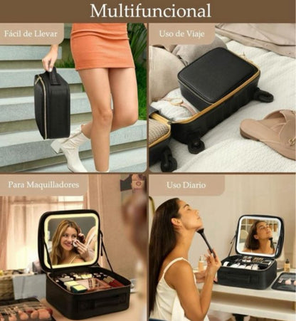MALETÍN DE MAQUILLAJE CON ESPEJO LED PORTÁTIL