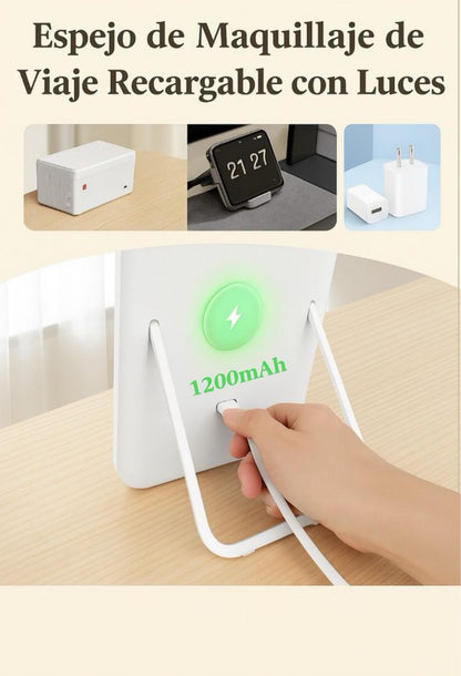 Espejo LED de Maquillaje con 3 Luces y Carga USB