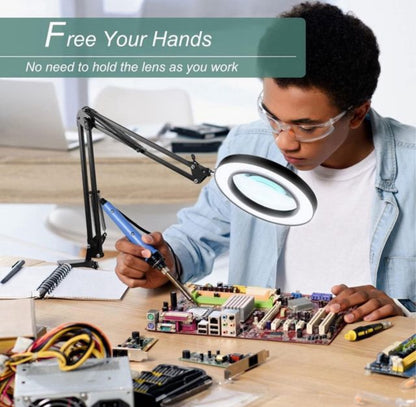 LÁMPARA CON LUPA LED 3 TONOS Y BRAZO ARTICULADO