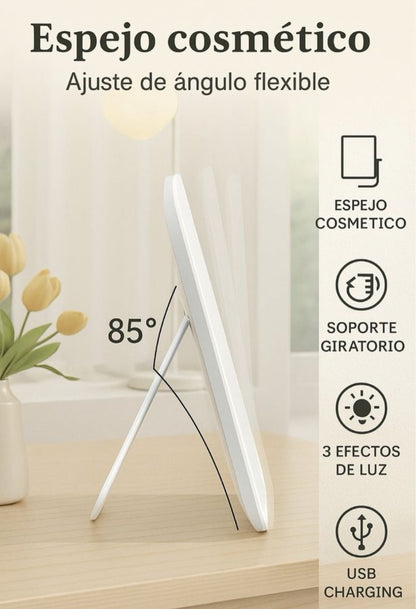 Espejo LED de Maquillaje con 3 Luces y Carga USB