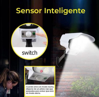 LÁMPARA SOLAR CÁMARA FALSA LED CON MANDO