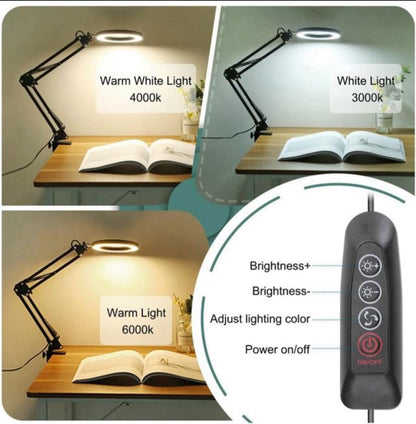 LÁMPARA CON LUPA LED 3 TONOS Y BRAZO ARTICULADO