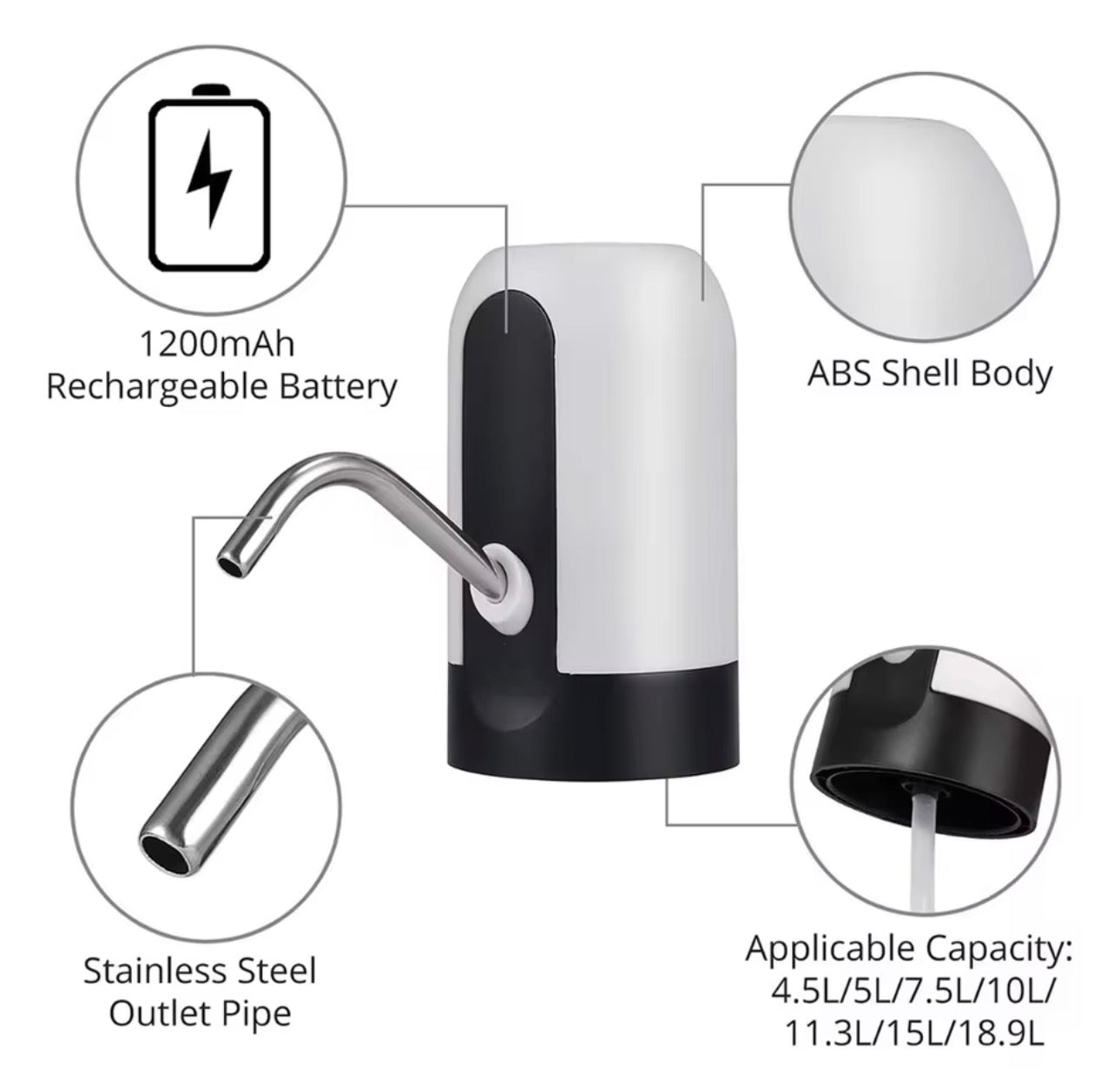 Dispensador de jarra de agua, bomba de botella de agua,Dispensadores automáticos de agua de 800 mAh - Dispensador de agua embotellada, dispensador de enfriador de agua, pequeña bomba de agua eléctrica