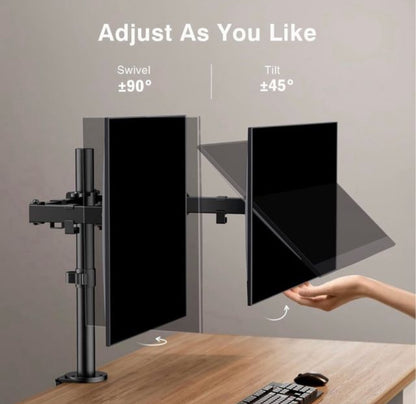 SOPORTE DUAL PARA MONITORES DE 10 A 32 PULGADAS CON BRAZO AJUSTABLE Y ROTACIÓN 360 GRADOS
