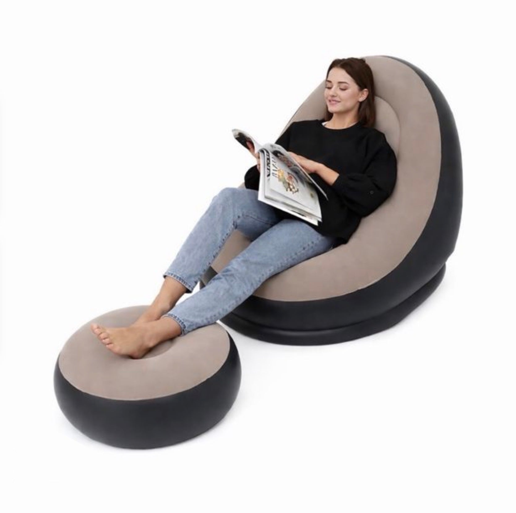 Sillón Hinchable con Reposapiés Ergonómico. Sofá hinchable individual tipo sillón. Nuevo