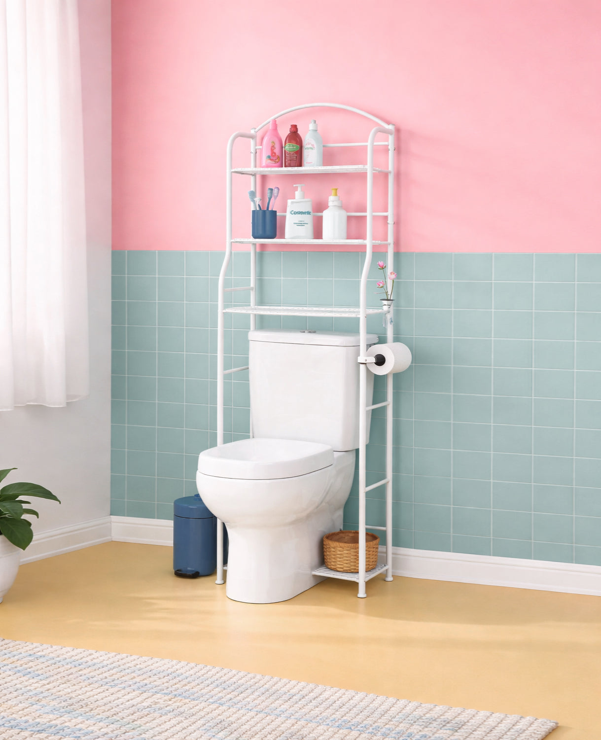 Estantería Baño Blanca. Mueble organizador de baño diseñado para colocarse sobre el inodoro o la lavador. Nuevo