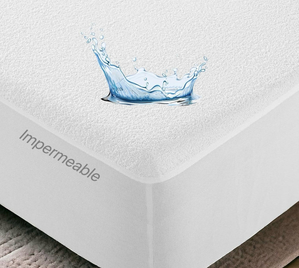 Protector colchón impermeable rizo blanco.